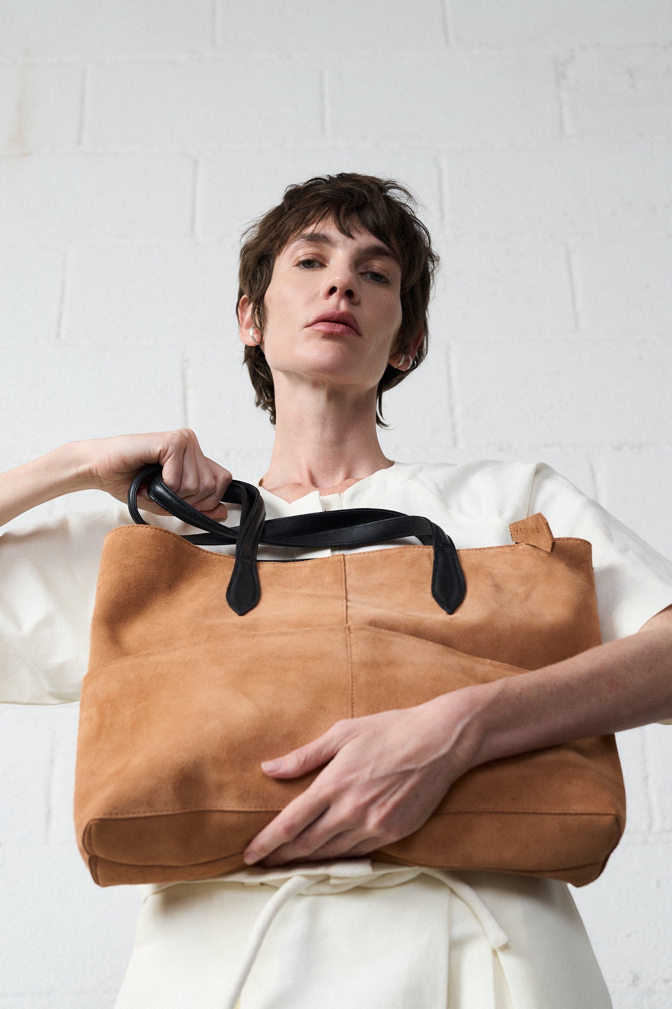 Valentina Camel Suede Tote Bag