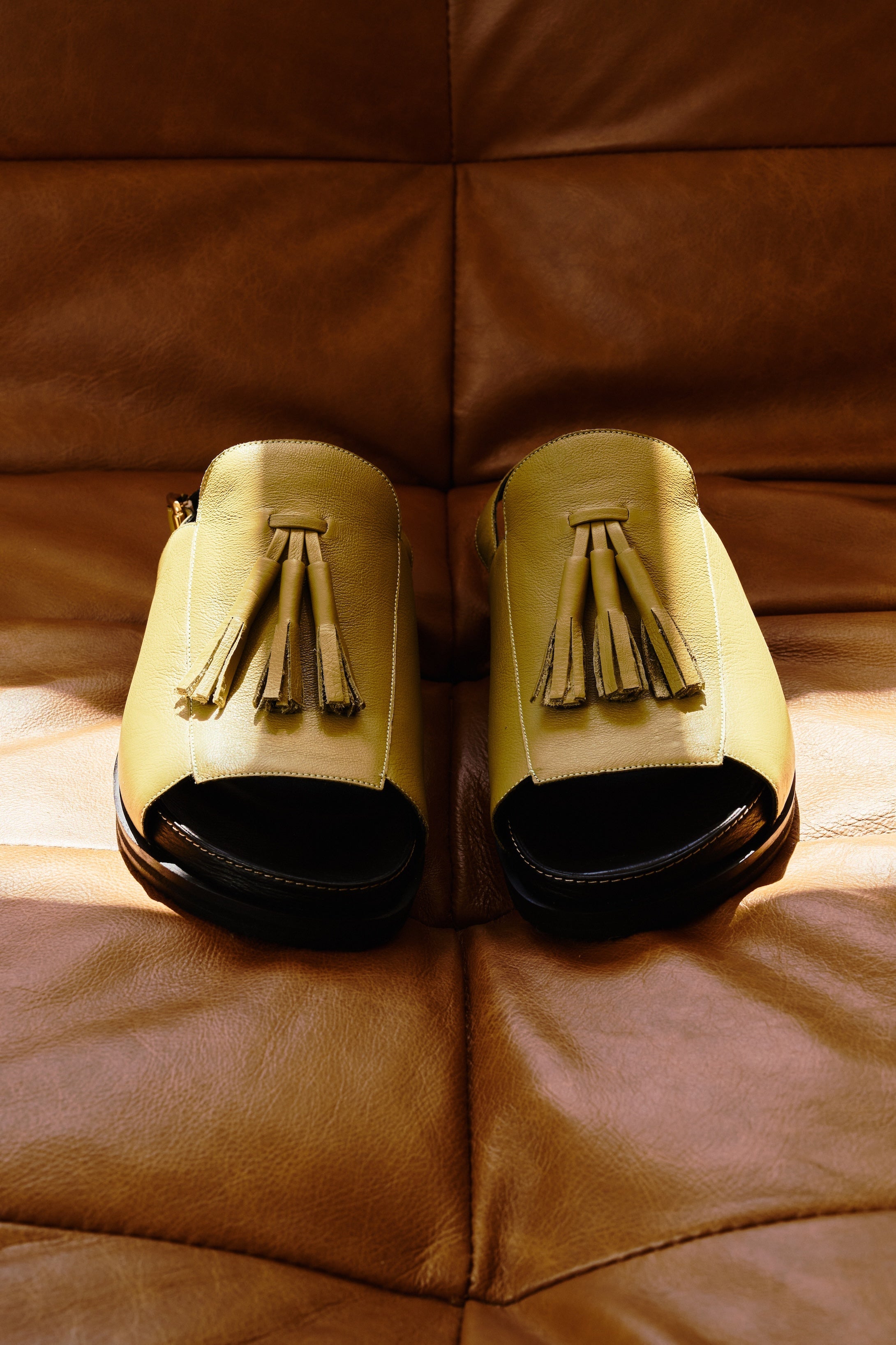 Rita Olive Green Tassel Chunky Sandals