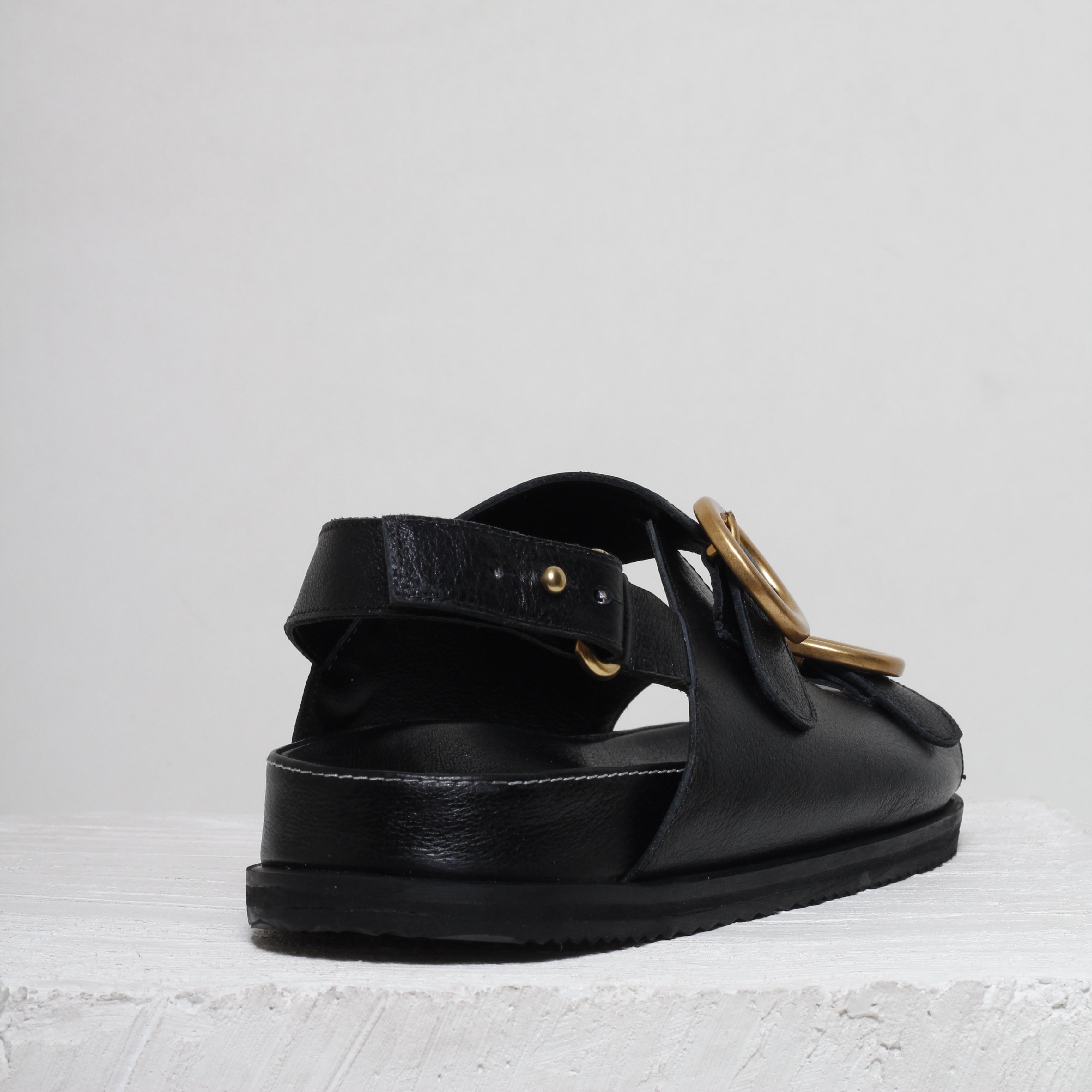 Tie Black Buckle Chunky Sandals