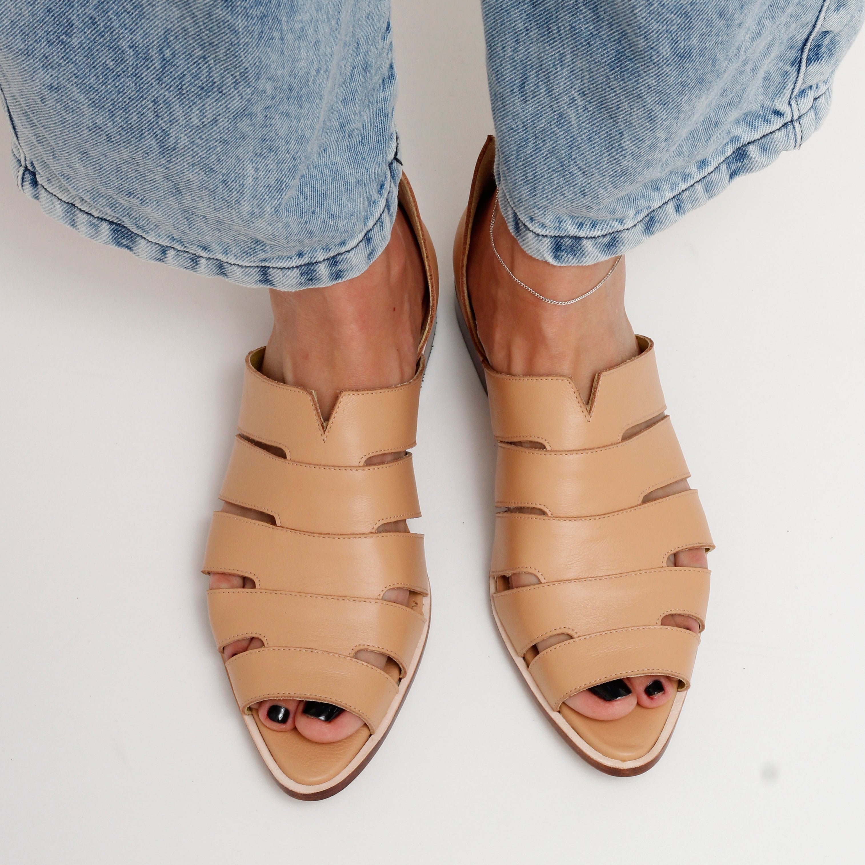 Gisele Light Tan Peep-Toe Sandals