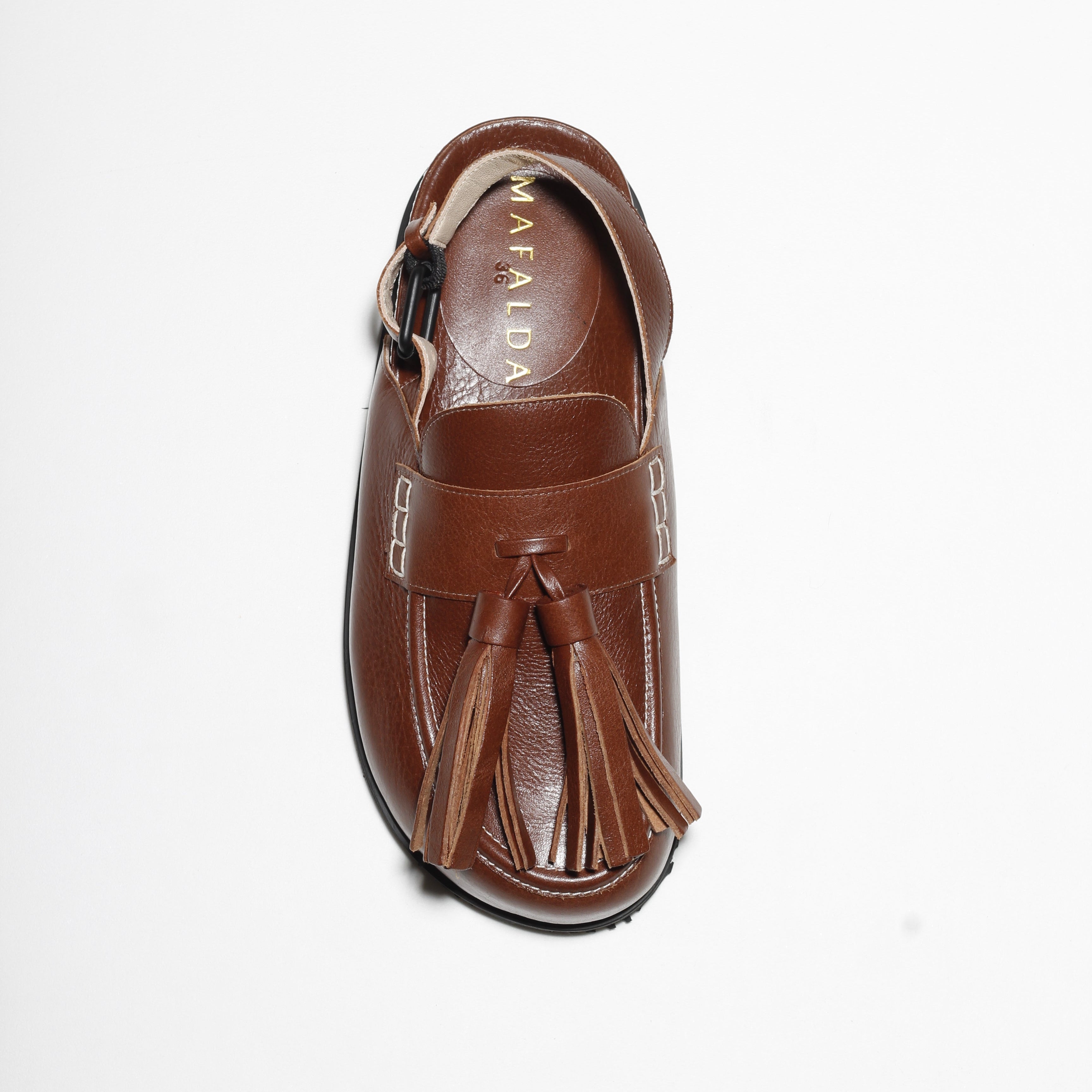 Zoe Slingback Brown Tassel Clogs